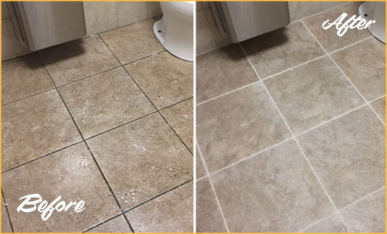 Before and After Picture of a Marietta Restroom Tile and Grout Cleaned to Remove Soil