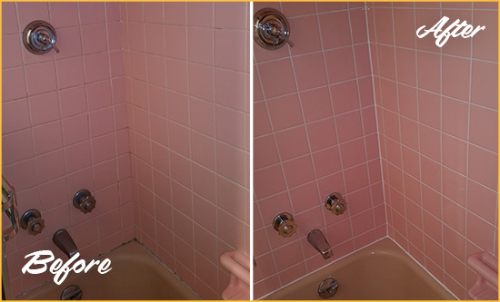Before and After Picture of a Dunwoody Bathtub Caulked to Eliminate Mold