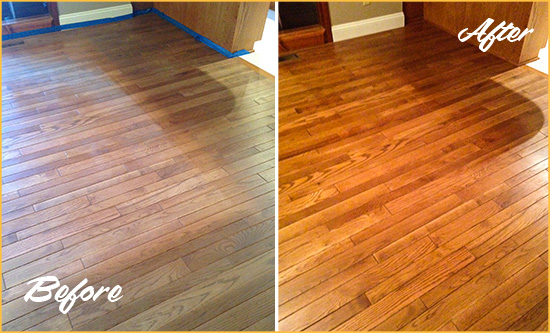 Before and After Picture of a Marietta Wood Sandless Refinishing Service on a Dull Floor to Recover Its Sheen