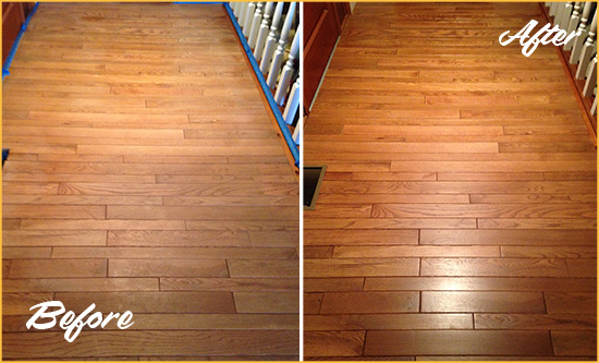 Before and After Picture of a Marietta Wood Sandless Refinishing Service on a Dull Hallway