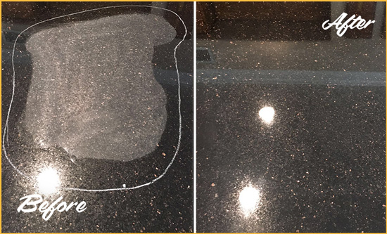 Before and After Picture of a Cumming Granite Stone Countertop Polished to Remove Scratches