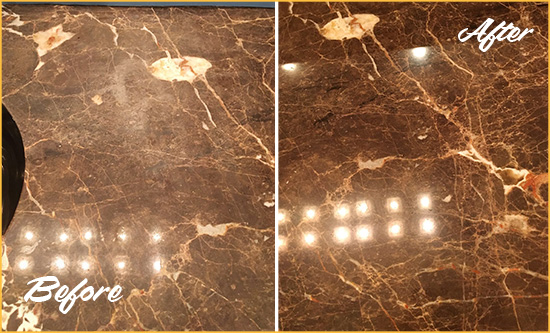 Before and After Picture of a Cumming Marble Stone Countertop Polished to Eliminate Stains