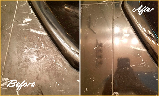 Before and After Picture of a Dunwoody Marble Countertop Cleaned to Remove Deep Dirt