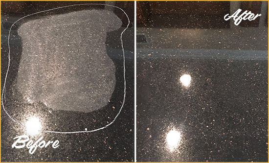 Before and After Picture of a Roswell Hard Surface Restoration Service on a Granite Countertop to Remove Scratches