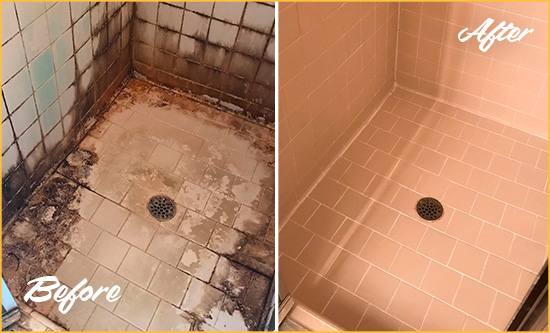 Before and After Picture of a Kennesaw Hard Surface Restoration Service on a Tile Bathroom to Repair Water Damage