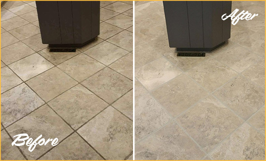 Before and After Picture of a Marietta Kitchen Floor Cleaned to Remove Stains